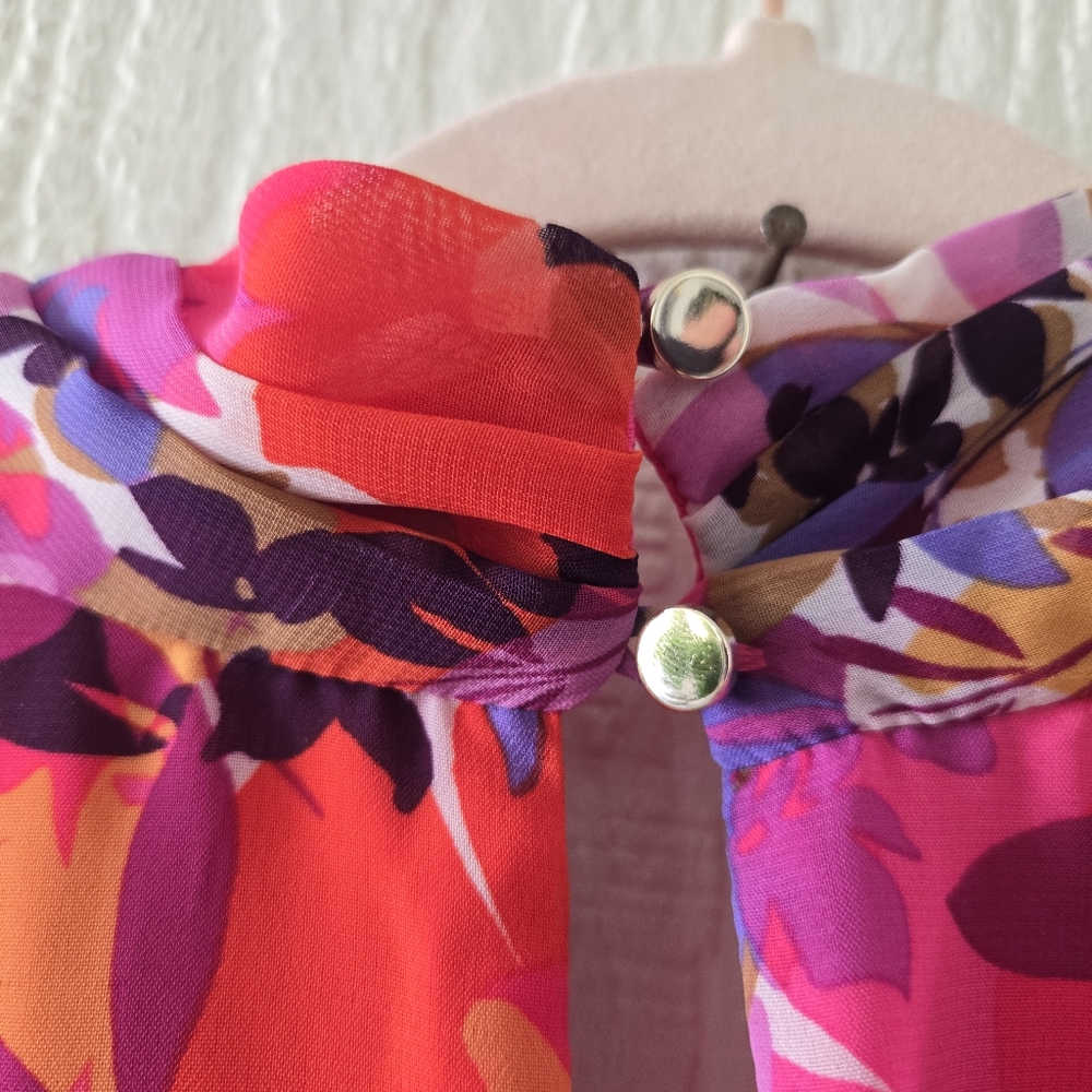JULIA JORDAN Fushia Floral Halter V Neck Surplice Faux Wrap Sleeveless Belted 12 - Picture 7 of 10